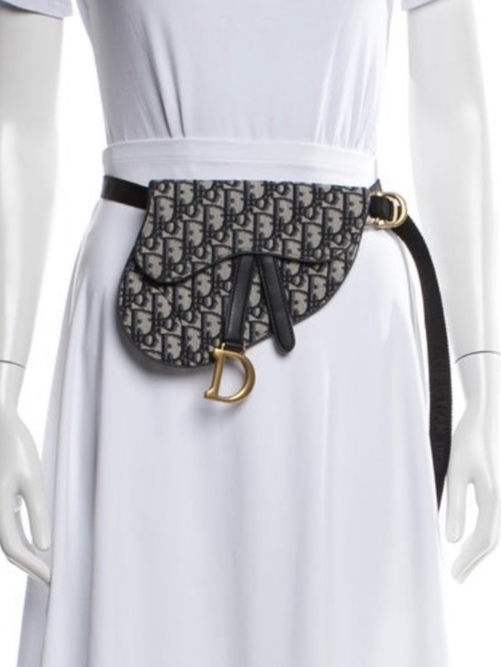 Christian Dior Black and Beige Saddle Crossbody/ Belt Bag with Gold D Charm - Picture 11 of 11